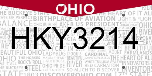 HKY3214 Ohio License Plate