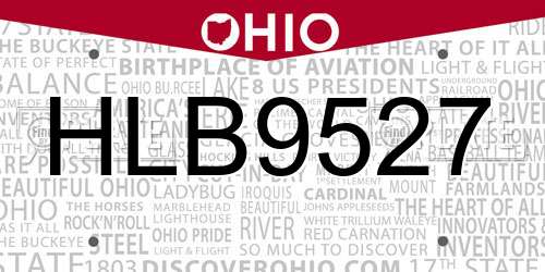 HLB9527 Ohio License Plate