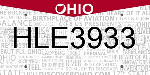 HLE3933 Ohio License Plate