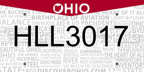 HLL3017 Ohio License Plate