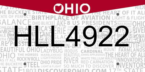 HLL4922 Ohio License Plate