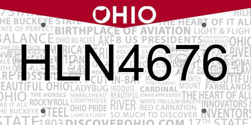 HLN4676 Ohio License Plate