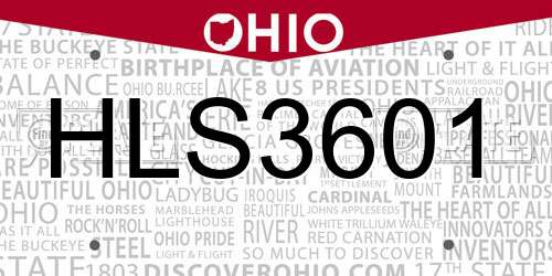HLS3601 Ohio License Plate
