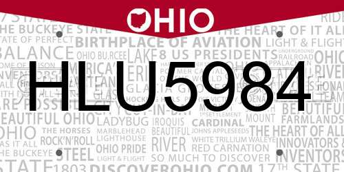 HLU5984 Ohio License Plate