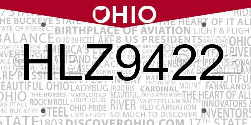 HLZ9422 Ohio License Plate
