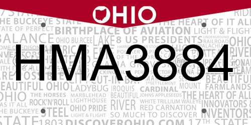 HMA3884 Ohio License Plate