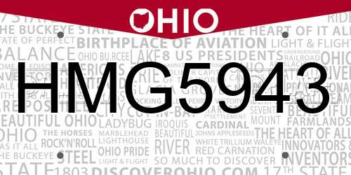 HMG5943 Ohio License Plate