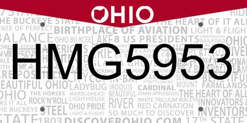 HMG5953 Ohio License Plate