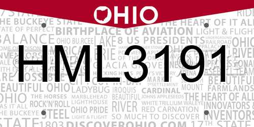 HML3191 Ohio License Plate