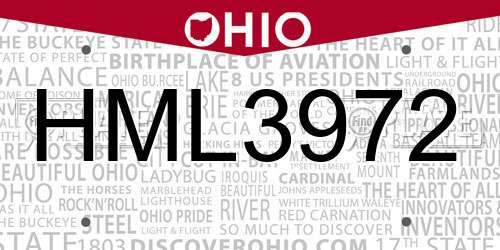 HML3972 Ohio License Plate