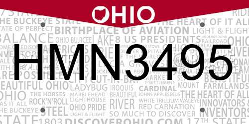 HMN3495 Ohio License Plate