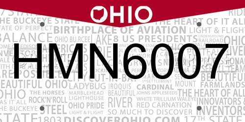 HMN6007 Ohio License Plate