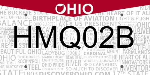 HMQ02B Ohio License Plate