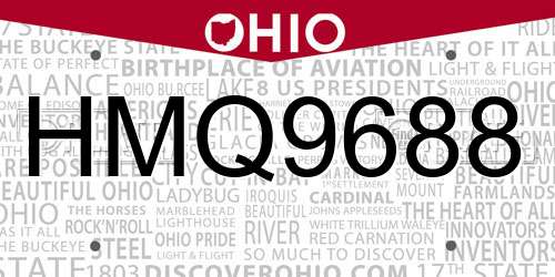 HMQ9688 Ohio License Plate