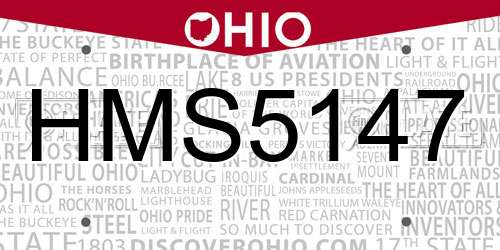 HMS5147 Ohio License Plate