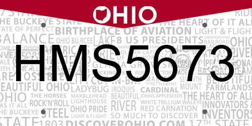 HMS5673 Ohio License Plate