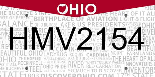 HMV2154 Ohio License Plate