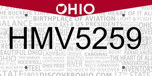 HMV5259 Ohio License Plate