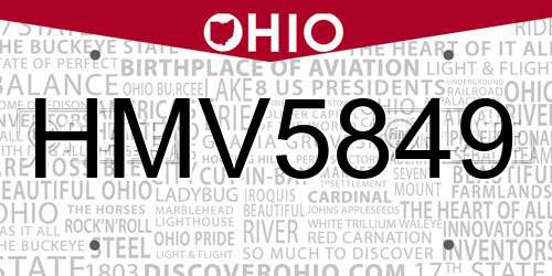 HMV5849 Ohio License Plate
