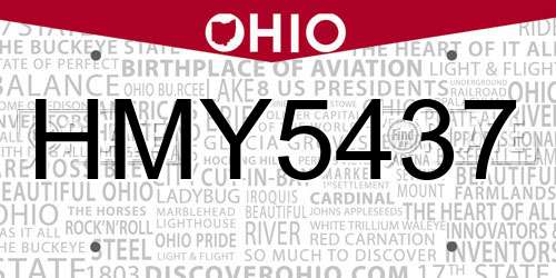 HMY5437 Ohio License Plate