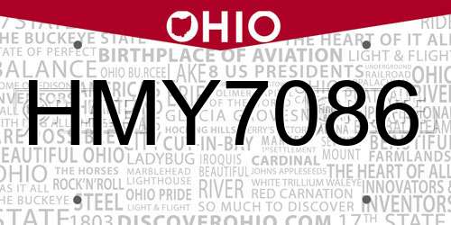 HMY7086 Ohio License Plate