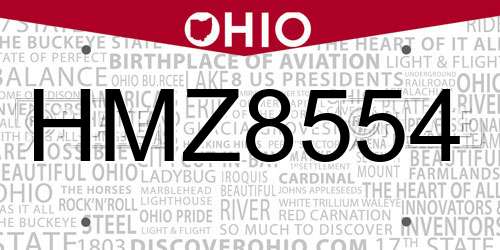 HMZ8554 Ohio License Plate