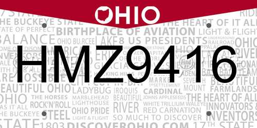HMZ9416 Ohio License Plate