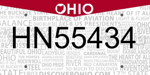HN55434 Ohio License Plate