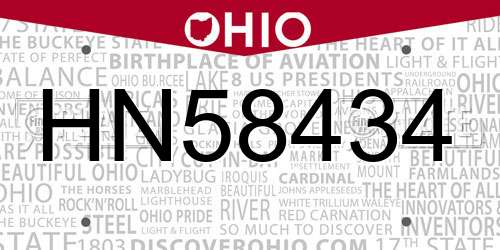 HN58434 Ohio License Plate