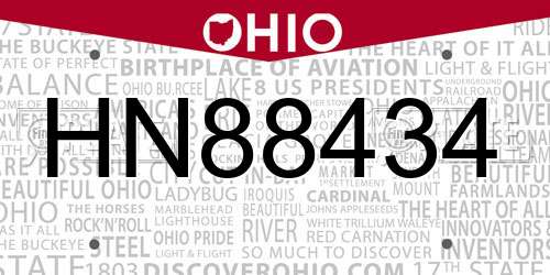 HN88434 Ohio License Plate