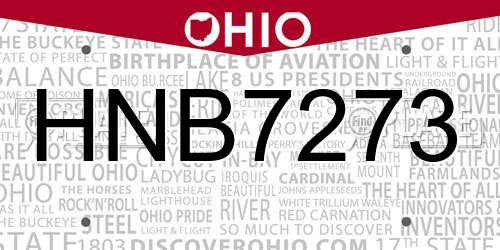 HNB7273 Ohio License Plate