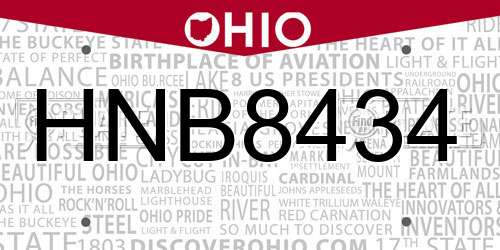 HNB8434 Ohio License Plate
