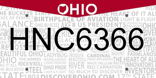 HNC6366 Ohio License Plate
