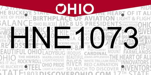 HNE1073 Ohio License Plate