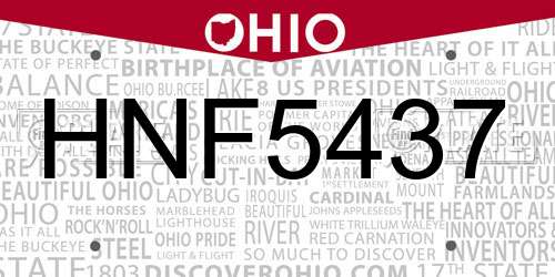 HNF5437 Ohio License Plate