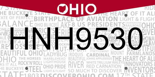 HNH9530 Ohio License Plate