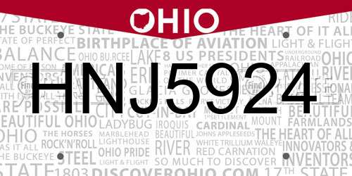 HNJ5924 Ohio License Plate