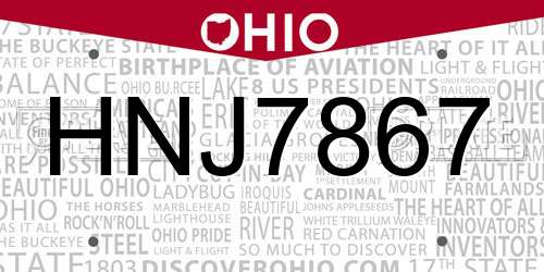HNJ7867 Ohio License Plate