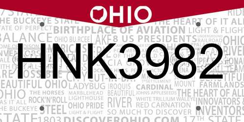 HNK3982 Ohio License Plate