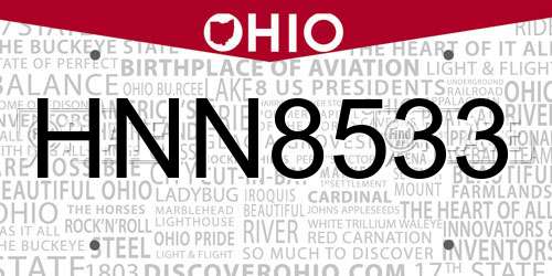 HNN8533 Ohio License Plate