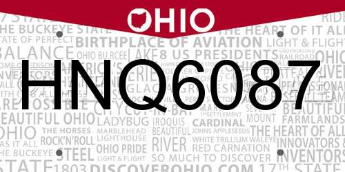 HNQ6087 Ohio License Plate