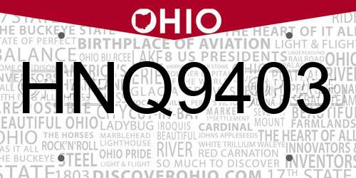 HNQ9403 Ohio License Plate