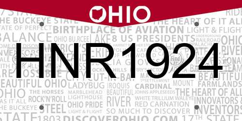 HNR1924 Ohio License Plate