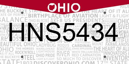 HNS5434 Ohio License Plate