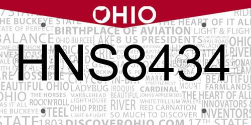 HNS8434 Ohio License Plate