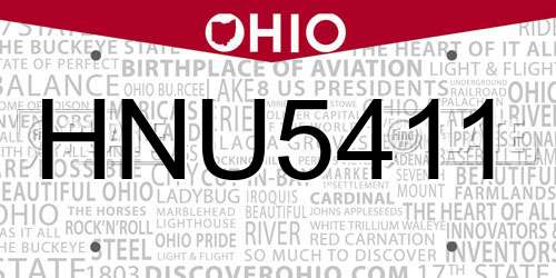 HNU5411 Ohio License Plate