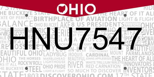 HNU7547 Ohio License Plate