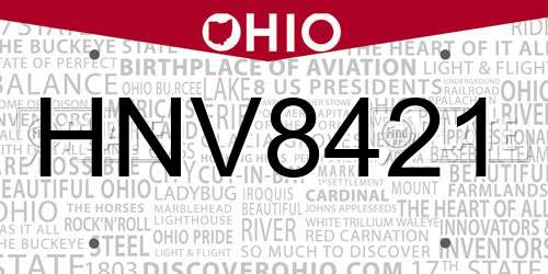 HNV8421 Ohio License Plate