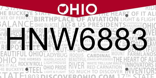 HNW6883 Ohio License Plate