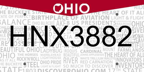 HNX3882 Ohio License Plate